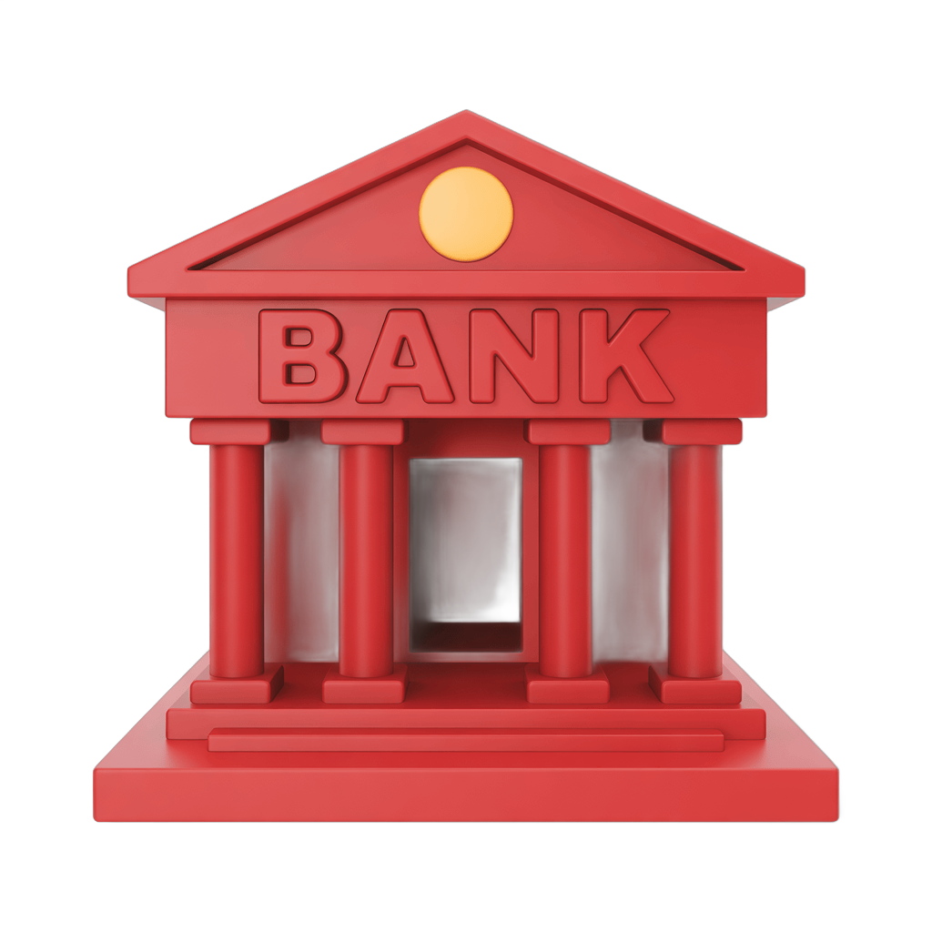Isolated red bank building clipart graphic element for financial presentations and business designs PNG - transparent background