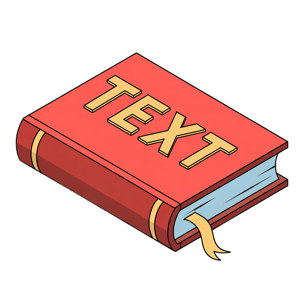 Isolated red book clipart with text label for educational and editorial graphic design projects PNG - transparent background