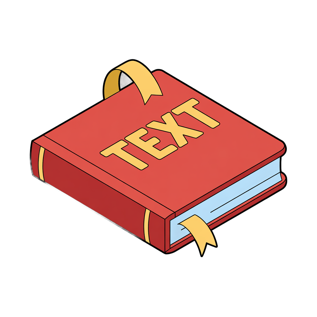 Isolated red book clipart with text label for educational and editorial designs PNG - transparent background