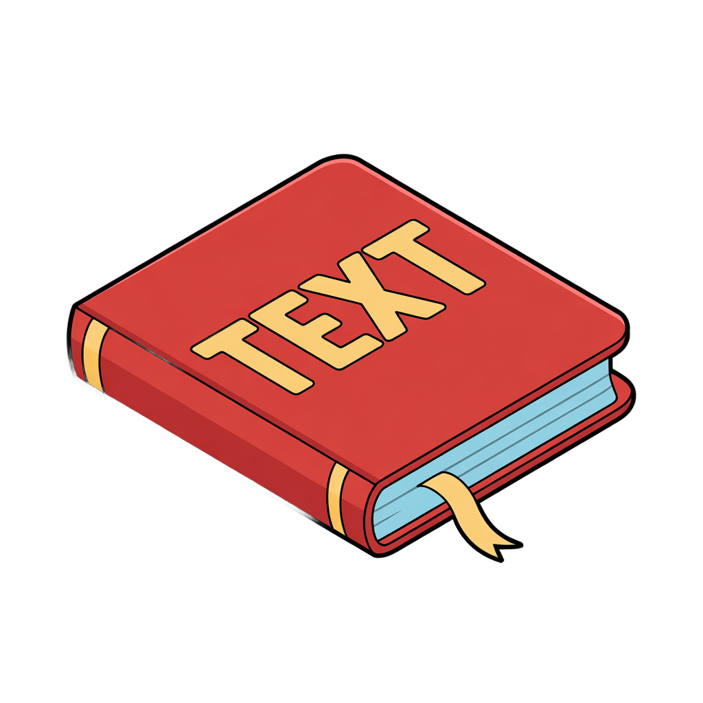 Isolated red book with text label for educational and editorial design projects PNG - transparent background