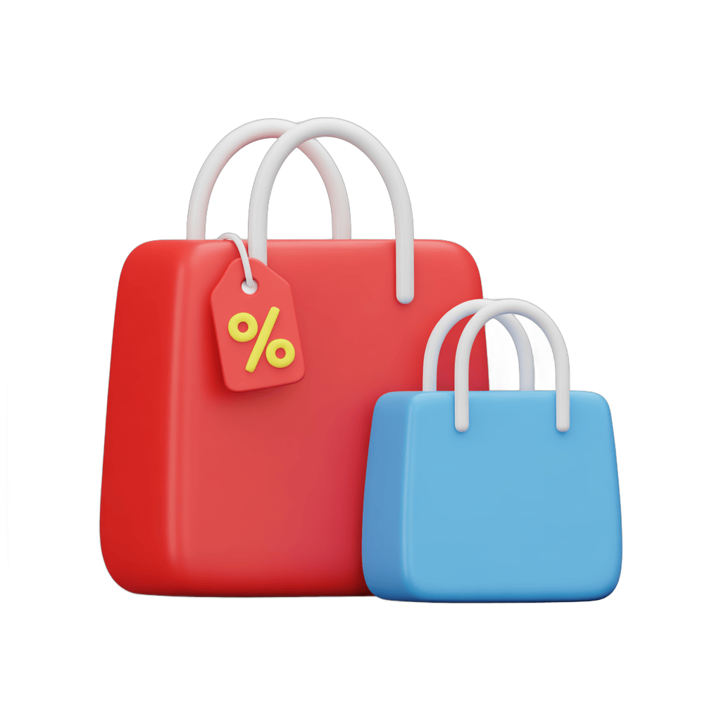 Isolated shopping bags clipart with discount sale tag for online store promotions and marketing materials PNG - transparent background