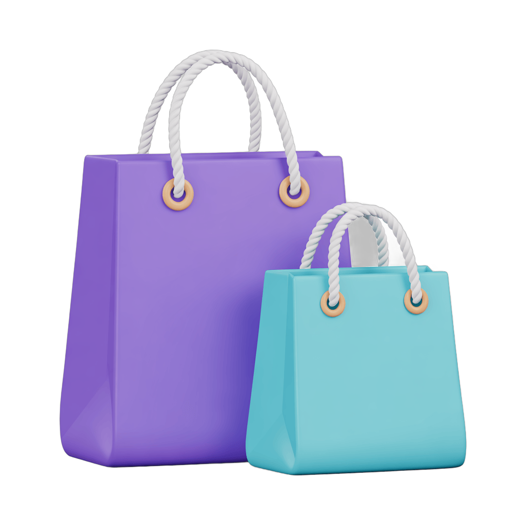 Isolated shopping bags clipart with rope handles for ecommerce website design and branding PNG - transparent background