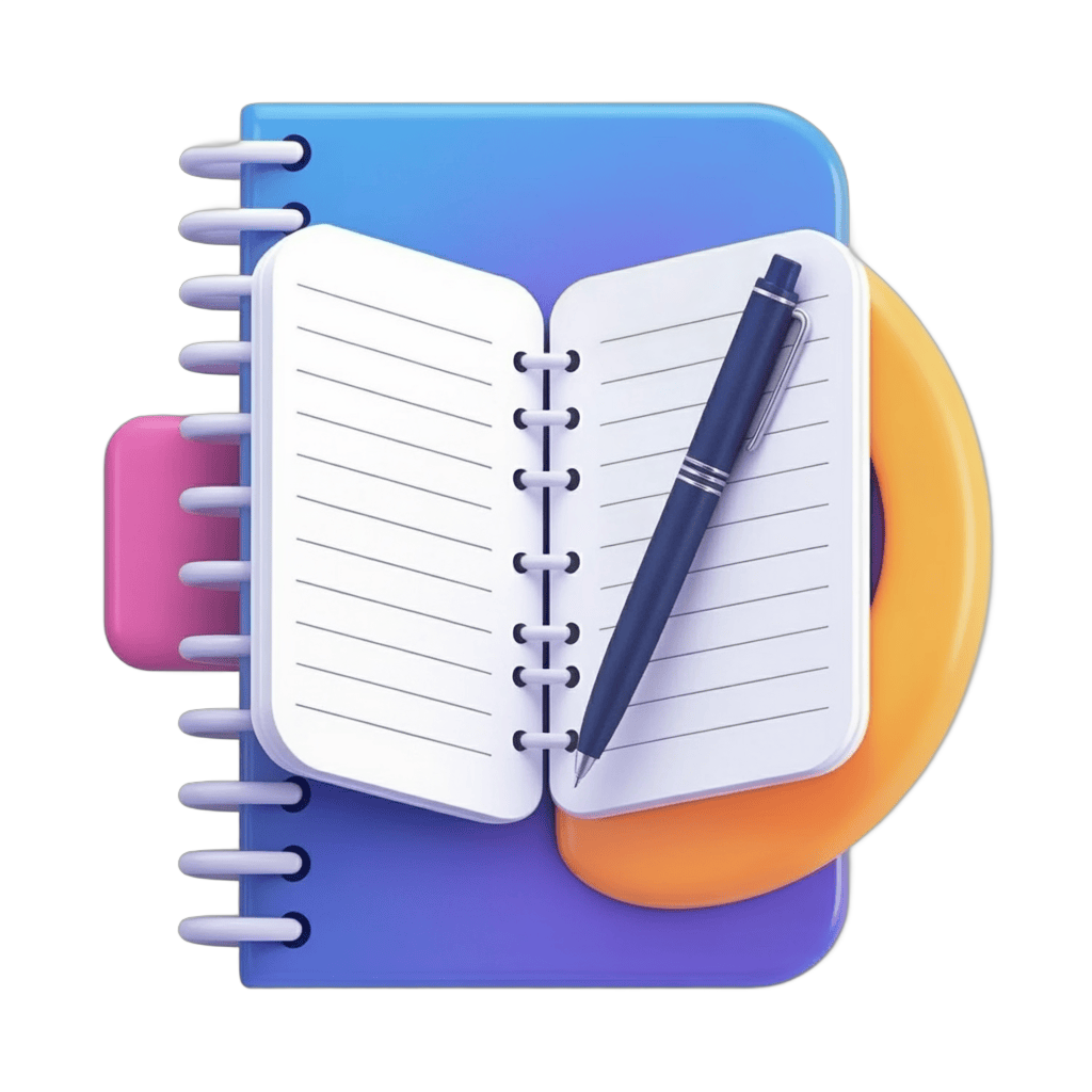 Isolated spiral bound notebook with pen resting on clean workspace for office presentations and planning PNG - transparent background