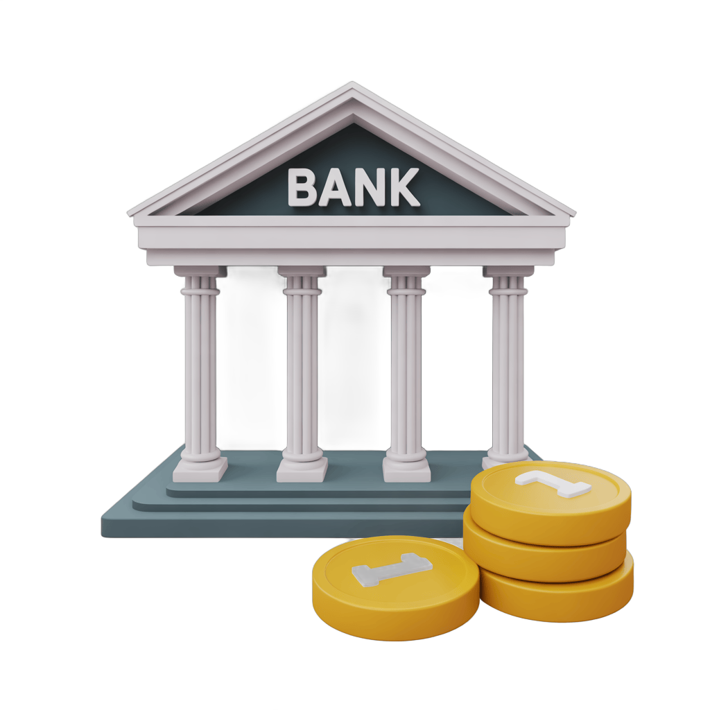 Isolated transparent bank building clipart with gold coins for financial graphics and presentations PNG - transparent background