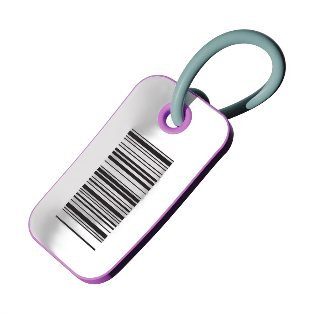 Isolated transparent barcode tag clipart with loop for product labeling and inventory management designs PNG - transparent background