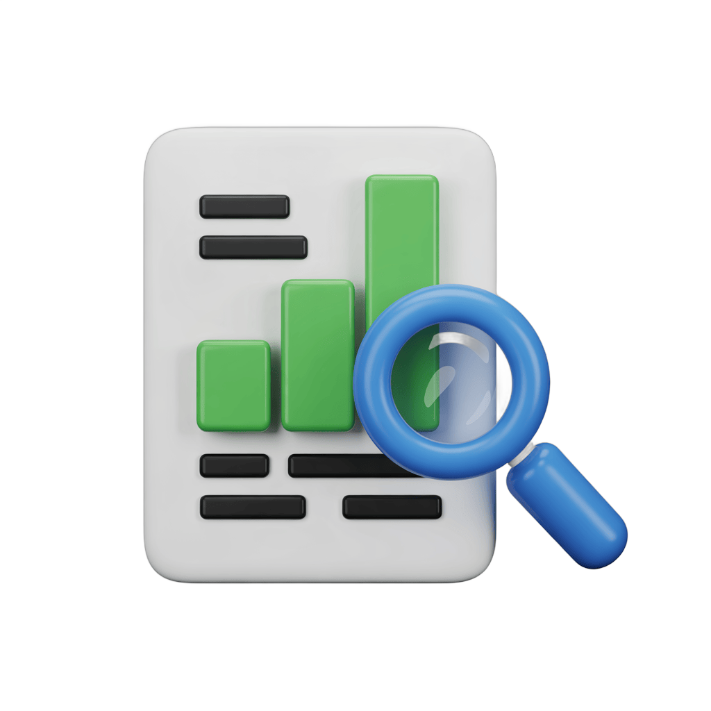 Isolated transparent calculator clipart with magnifying glass for business analytics and data review PNG - transparent background
