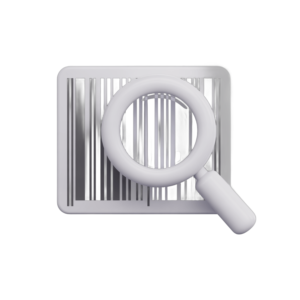 Isolated transparent clipart of magnifying glass scanning barcode for inventory management and product verification PNG - transparent background