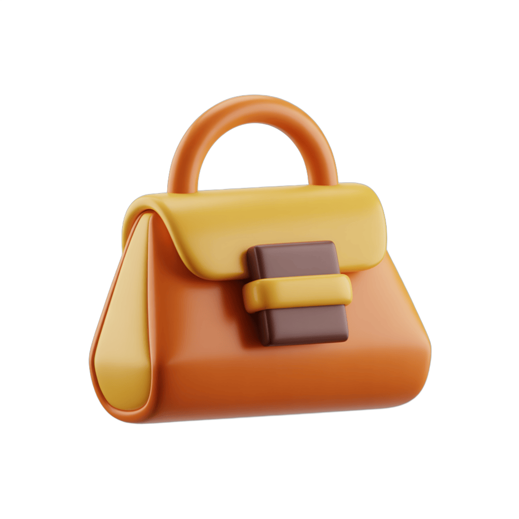 Isolated transparent clipart of stylish orange and yellow handbag with brown buckle for fashion design and branding projects PNG - transparent background