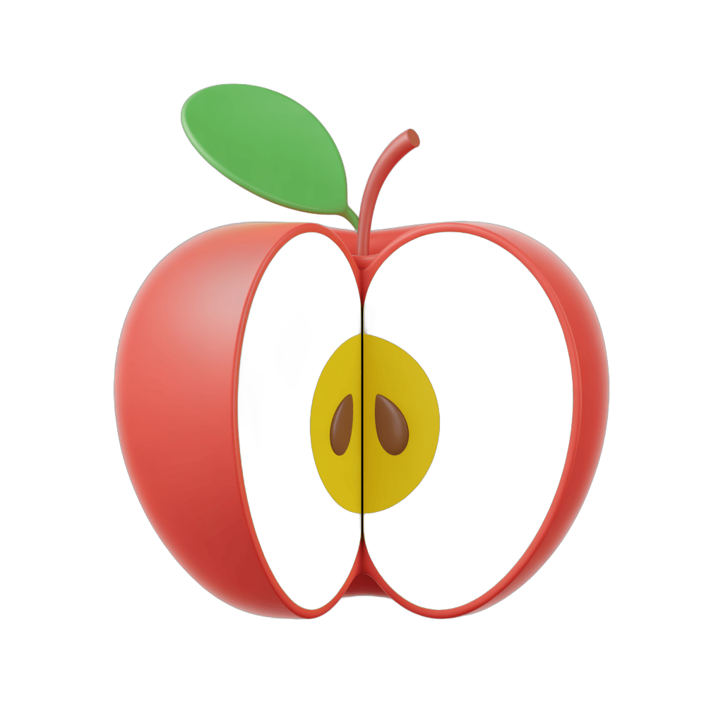 Isolated transparent cutout clipart of a red apple with core and leaf for food graphics and marketing PNG - transparent background