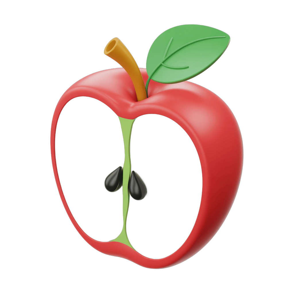 Isolated transparent cutout clipart of a red apple with green leaf and stem PNG - transparent background