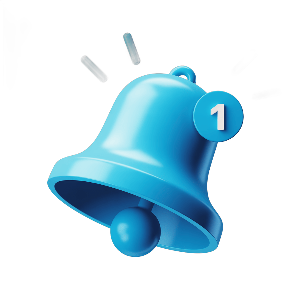 Isolated transparent notification bell icon with number one badge for alerts and rankings PNG - transparent background
