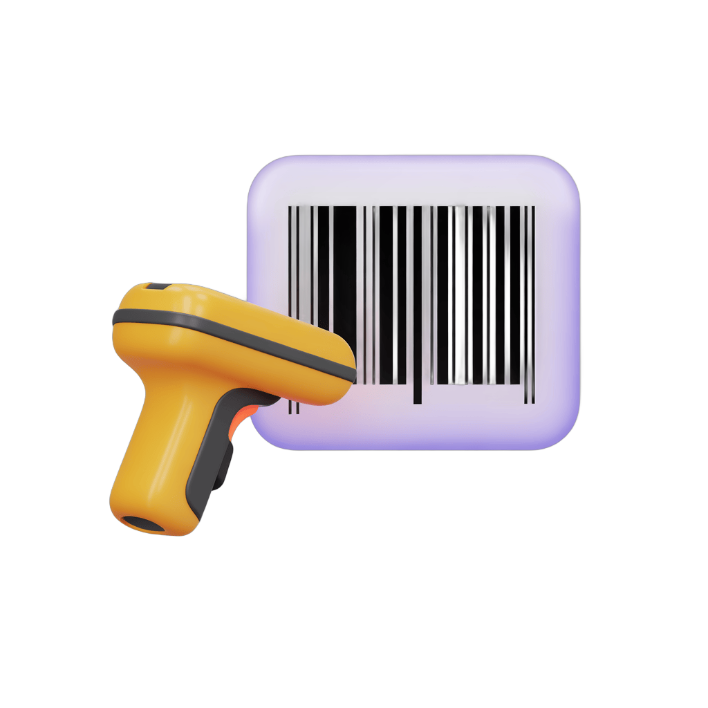 Isolated yellow barcode scanner reading product label with transparent background PNG - transparent background