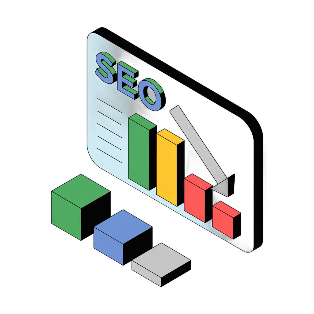 Isometric seo analytics chart with colorful bar graphs and cubes for digital marketing presentations PNG - transparent background