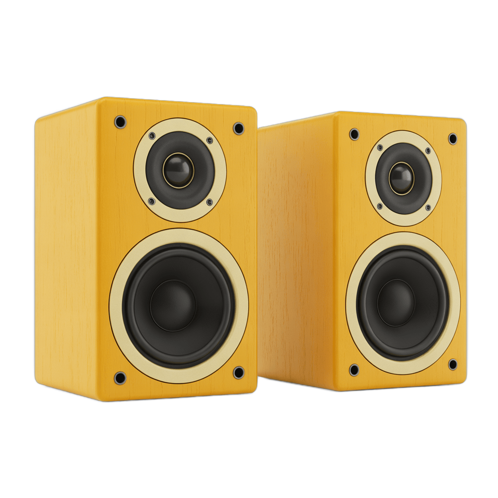 Light wood stereo speakers for home audio system interior design PNG - transparent background