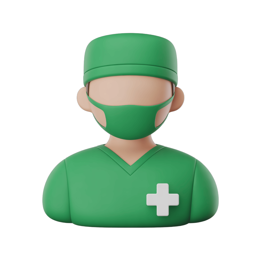 Medical professional avatar with face mask and green scrubs for healthcare presentations and digital designs PNG - transparent background