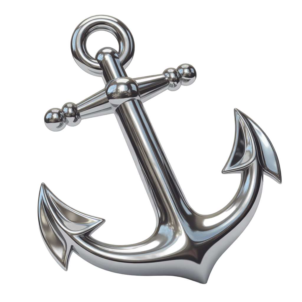 Metallic 3d anchor graphic element for nautical maritime shipping logo branding PNG - transparent background