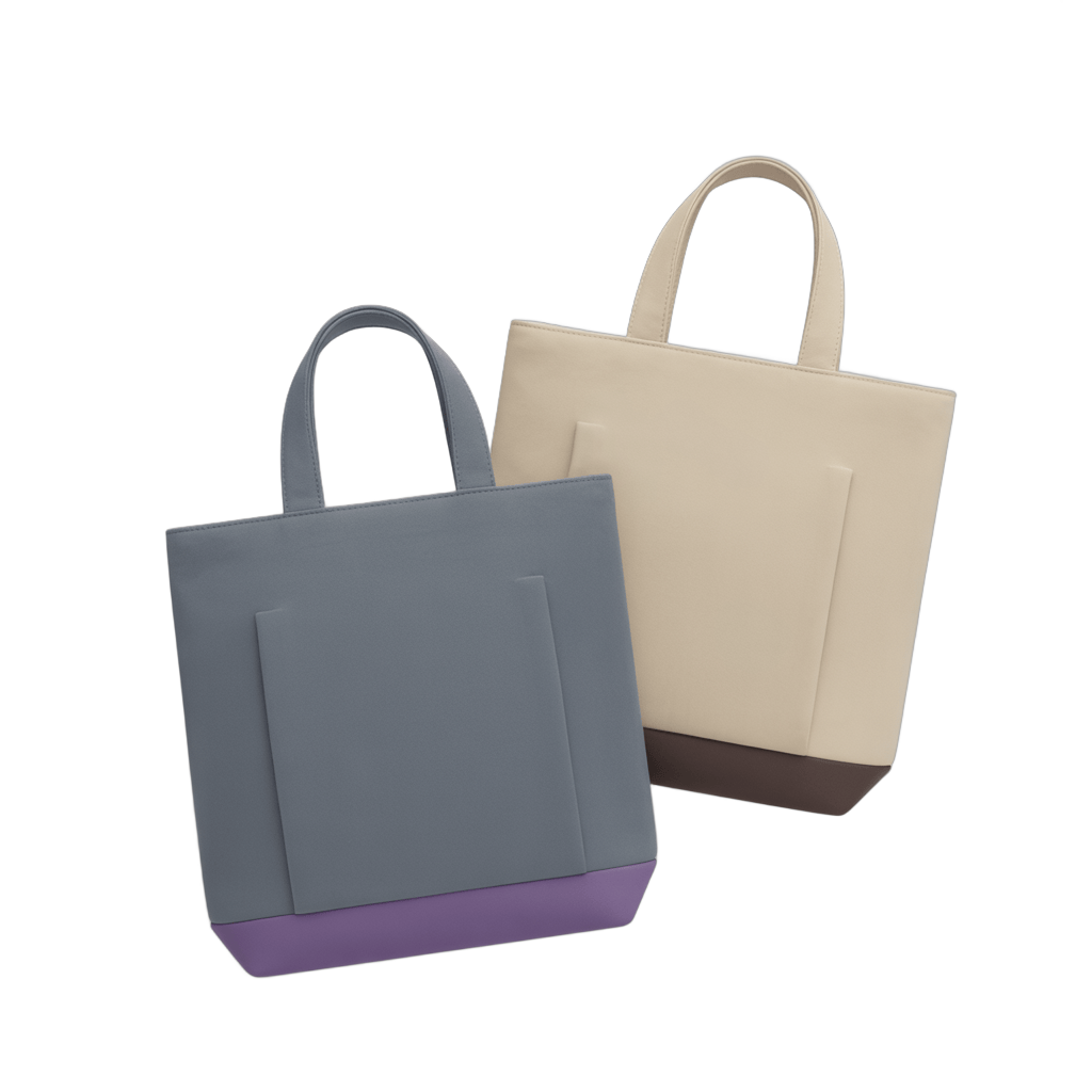 Minimalist tote bags in gray and beige for everyday carry and professional use PNG - transparent background