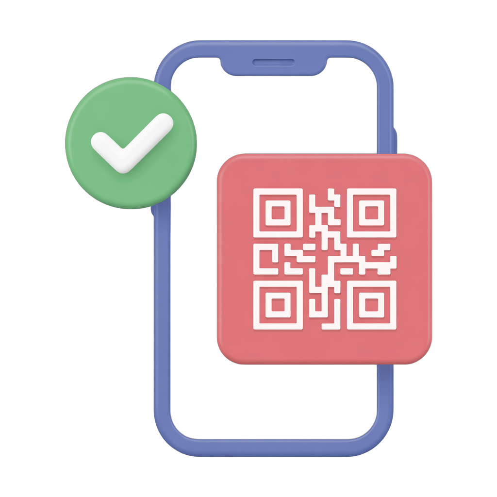 Mobile phone displaying verified qr code scan confirmation with checkmark icon for digital validation PNG - transparent background