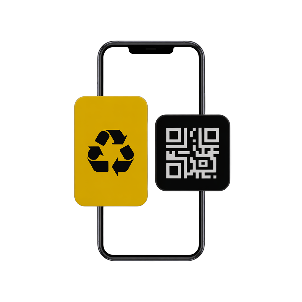 Mobile phone screen showing recycling symbol and qr code for eco friendly digital marketing PNG - transparent background