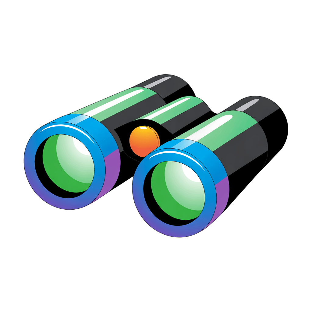 Modern 3d cartoon binoculars graphic element for travel adventure and outdoor marketing designs PNG - transparent background