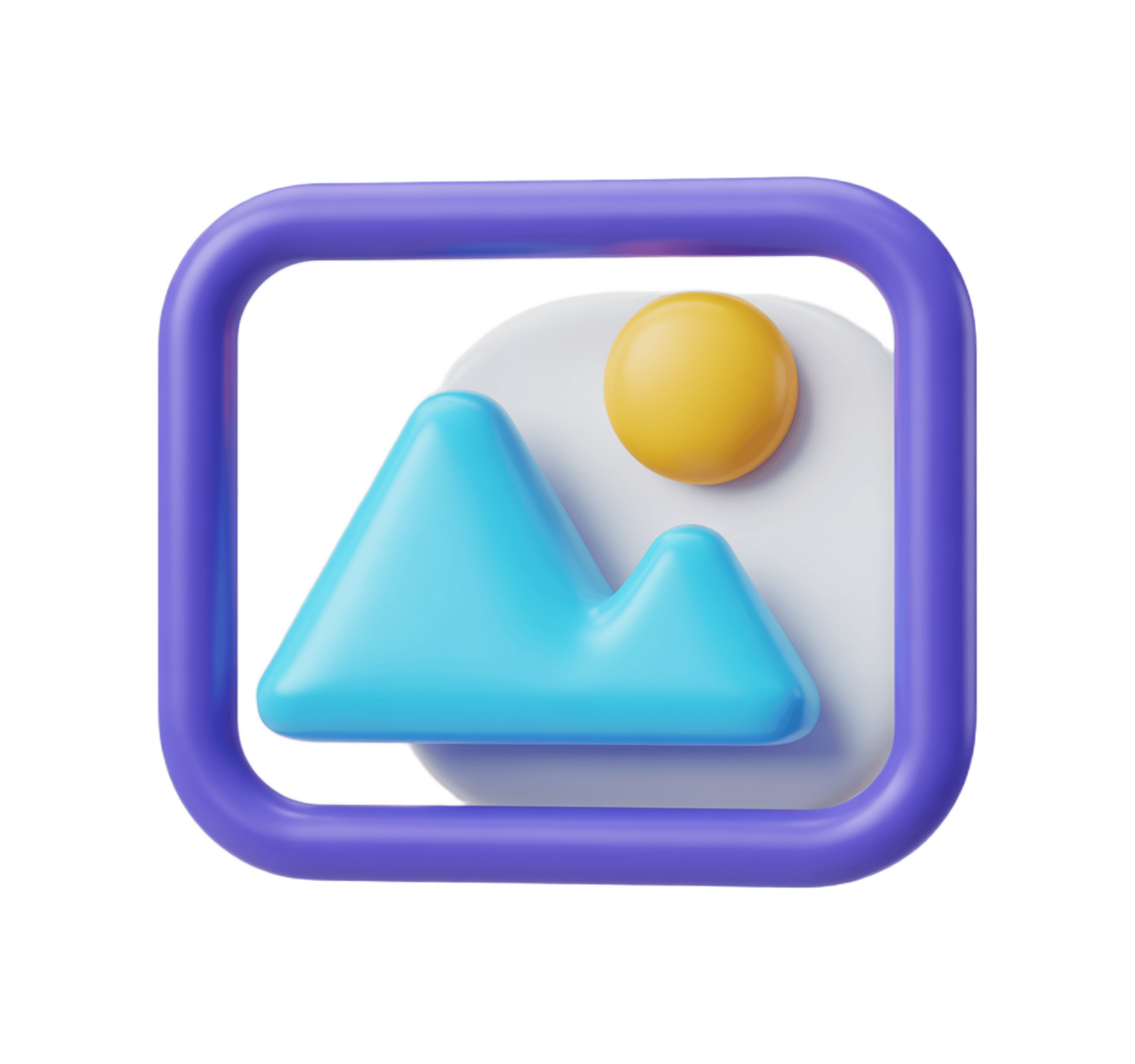 Modern 3d gallery icon with mountain and sun for app website and presentation design PNG - transparent background