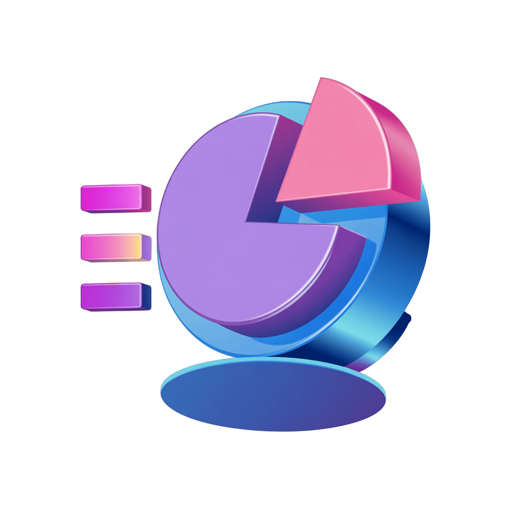 Modern 3d pie chart with progress bar icons for business presentations and infographics PNG - transparent background