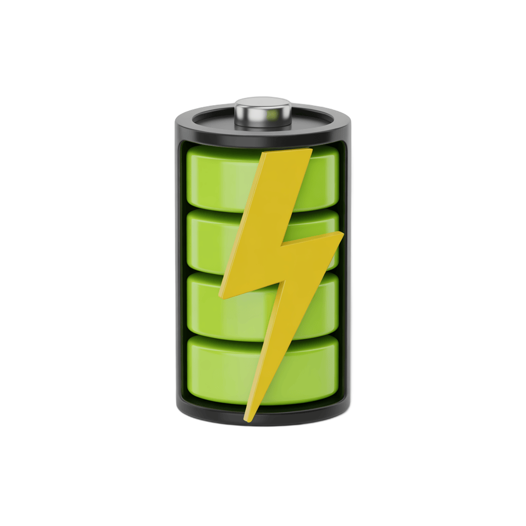 Modern battery icon with lightning bolt symbol for energy technology presentations and apps PNG - transparent background