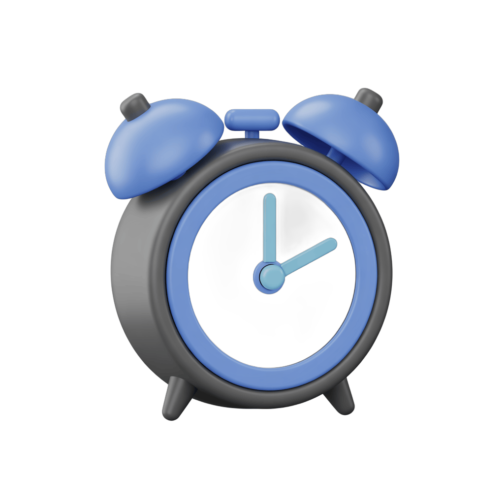 Modern blue alarm clock illustration for productivity and time management graphics PNG - transparent background