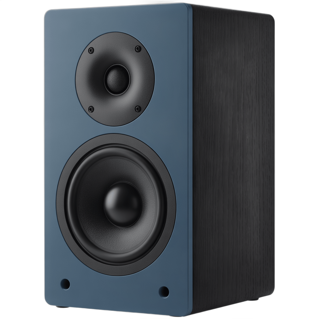 Modern blue and black studio speaker for home audio and office sound system PNG - transparent background