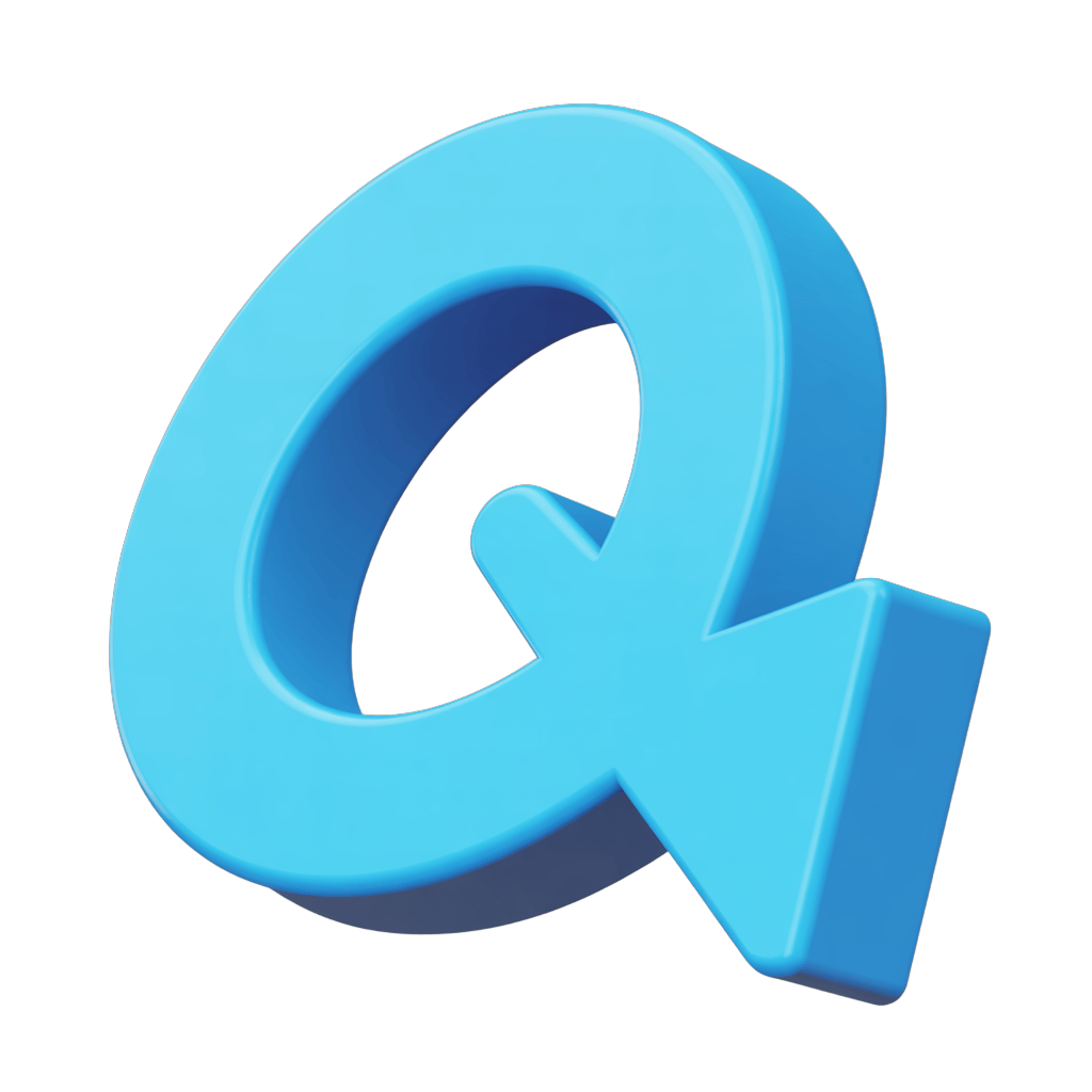 Modern blue letter q with arrow pointing right isolated graphic element for presentations and designs PNG - transparent background