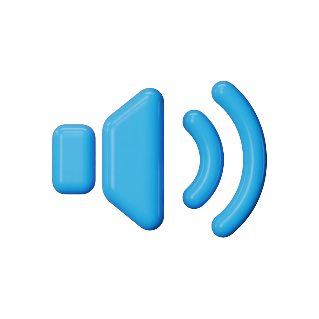 Modern blue speaker icon with volume waves for presentations and apps PNG - transparent background