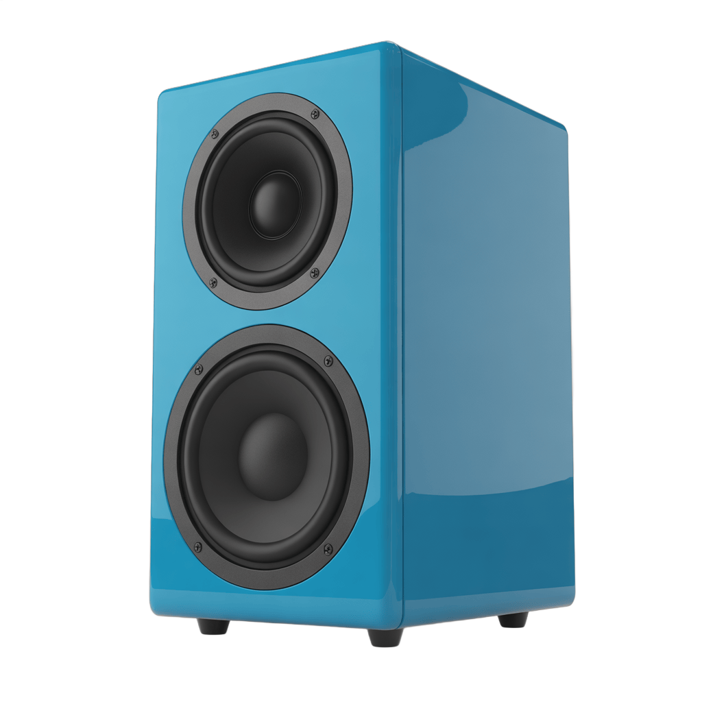 Modern blue stereo speaker pair isolated clipart for presentations and media graphics PNG - transparent background