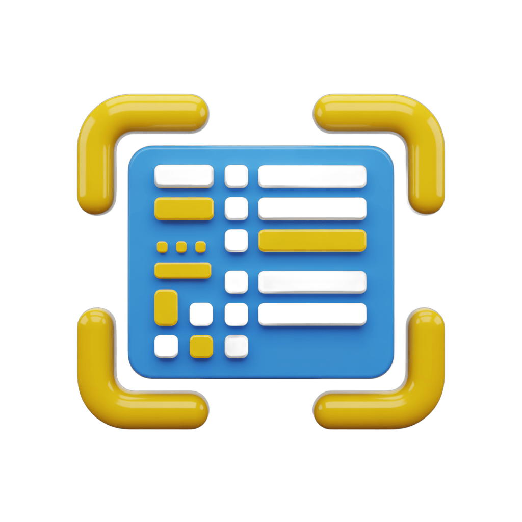 Modern flat design barcode scanner icon with yellow frame for app interface and digital product packaging PNG - transparent background