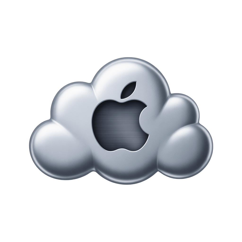 Modern metallic cloud icon with apple logo cutout for tech branding and app design PNG - transparent background