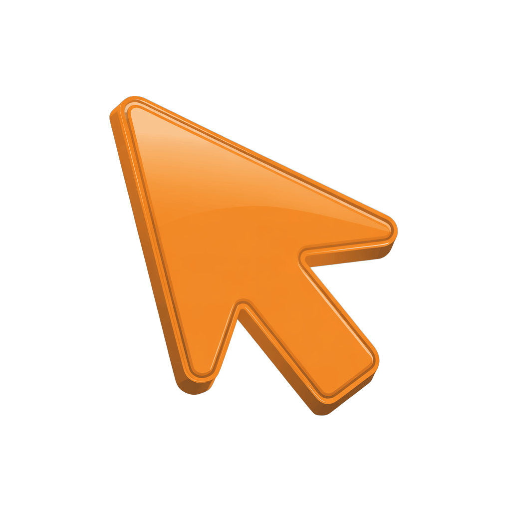 Modern orange arrow cursor icon for user interface design and web development projects PNG - transparent background