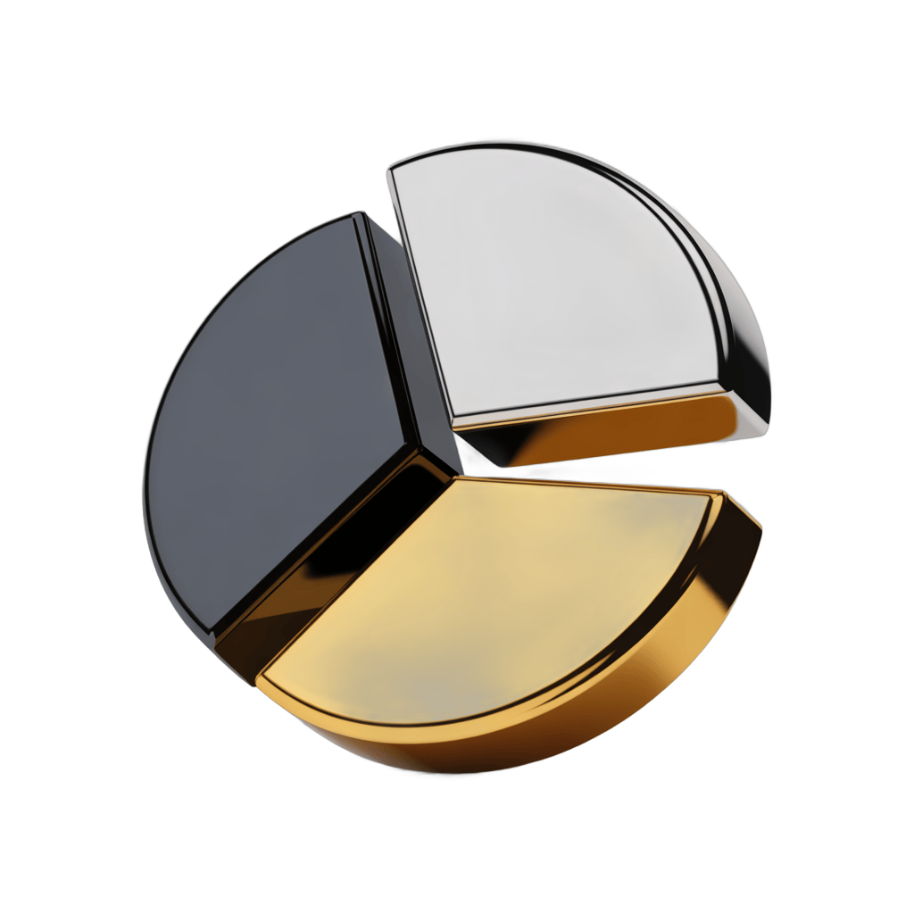 Modern pie chart graphic element with three distinct segments for business presentations and reports PNG - transparent background
