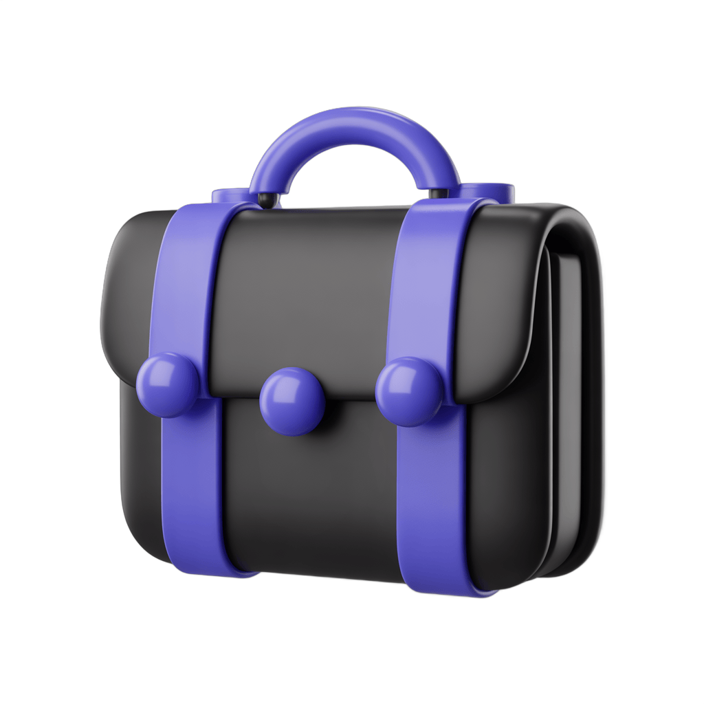Modern purple and black briefcase clipart for business presentations and corporate documents PNG - transparent background