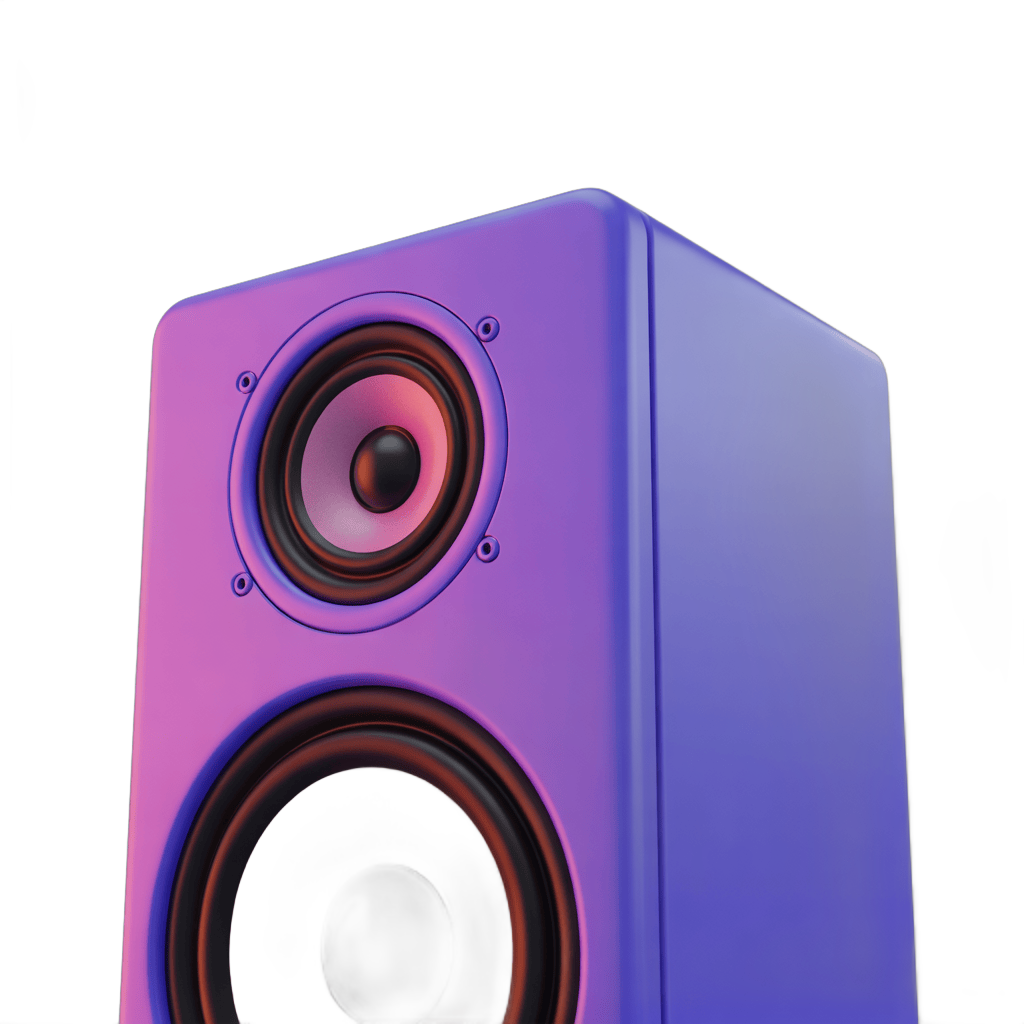 Modern purple speaker graphic element for multimedia presentations and branding PNG - transparent background