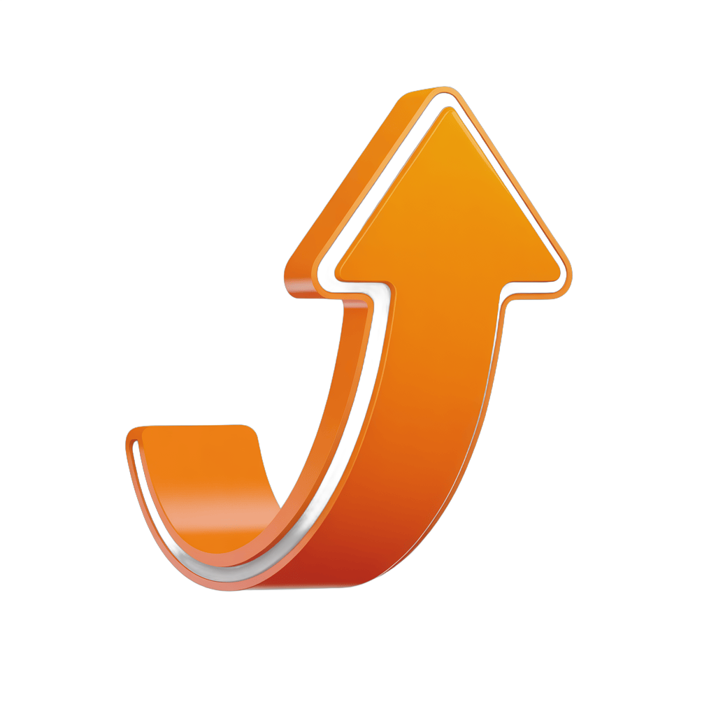 Modern upward curved arrow graphic element for business presentations and marketing materials PNG - transparent background