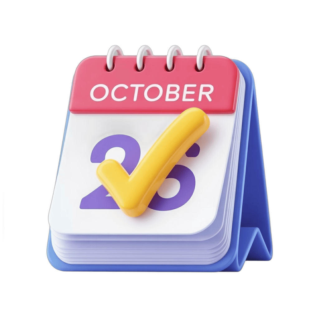 October 26th date marked with checkmark calendar clipart isolated transparent background PNG - transparent background
