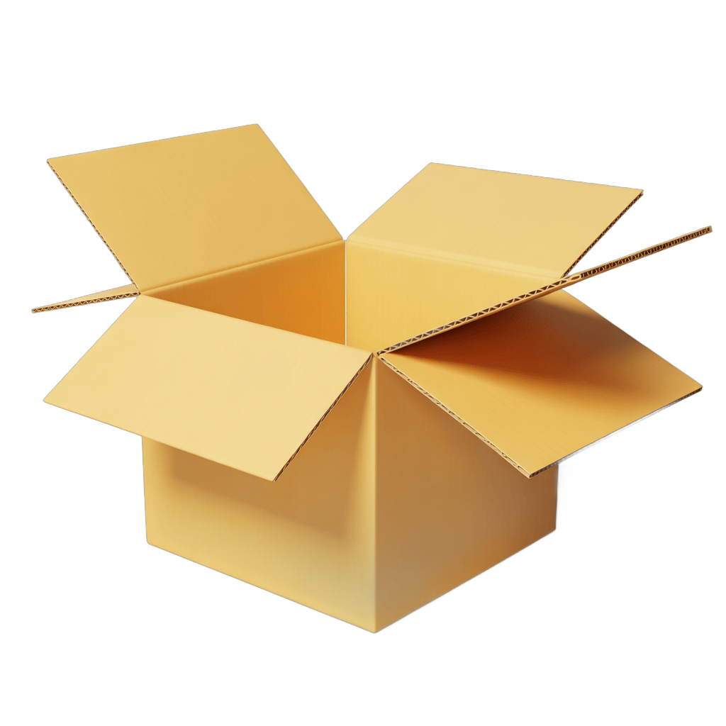 Open cardboard box with lid removed for packaging delivery and shipping design PNG - transparent background