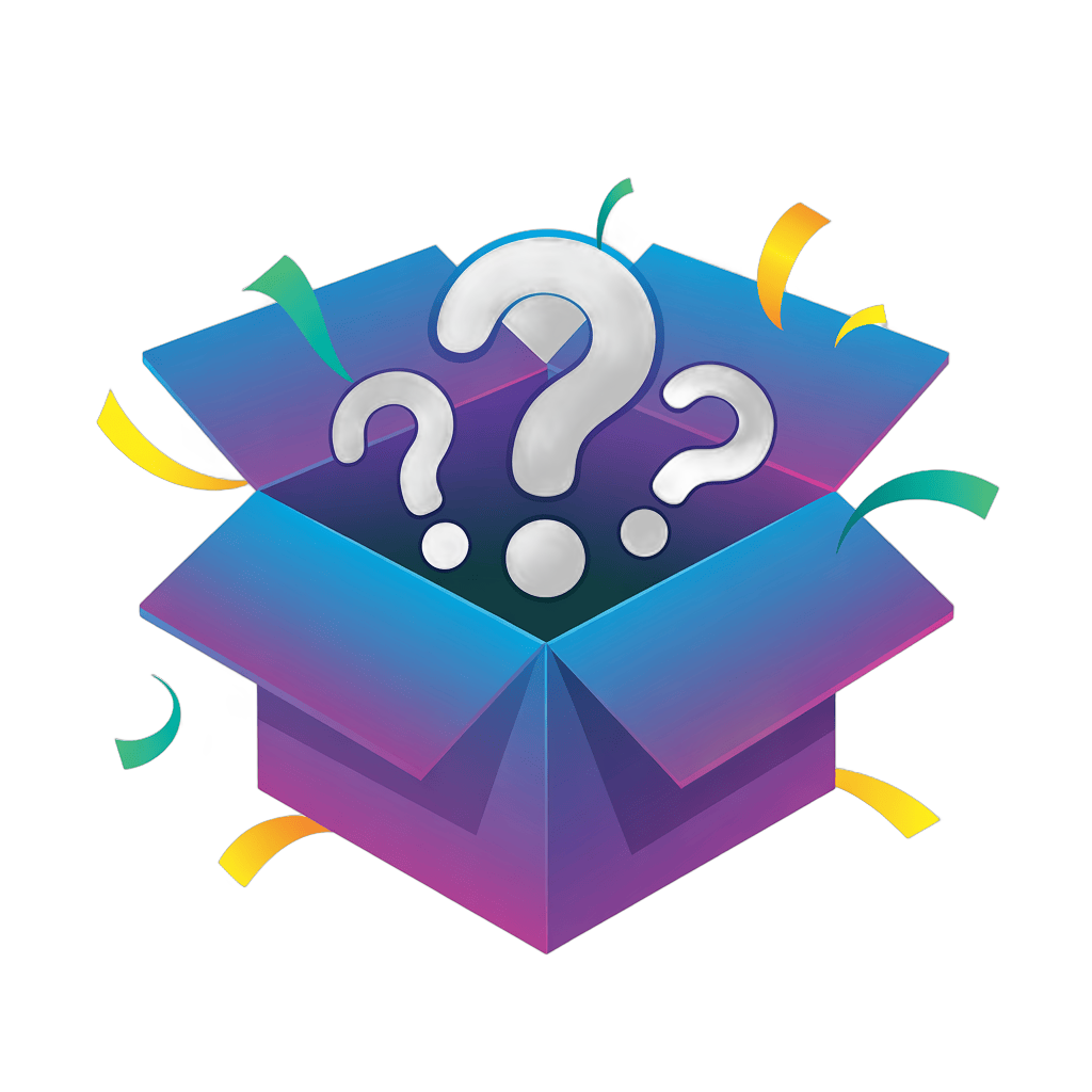 Open gift box with question marks symbolizing surprise or decision making PNG - transparent background