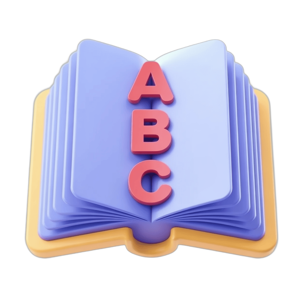 Open hardcover book with abc blocks for educational children's learning materials and alphabet teaching PNG - transparent background