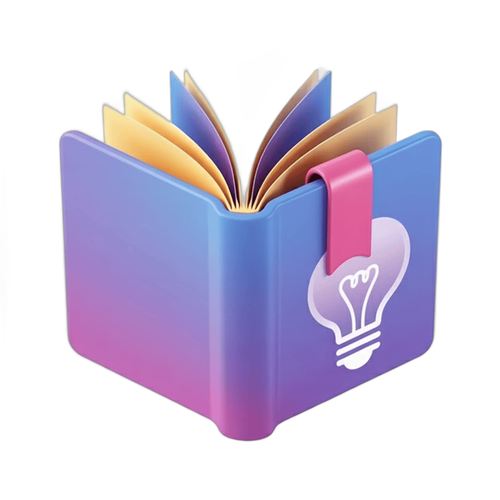 Open hardcover book with lightbulb bookmark for education creativity and ideas concept PNG - transparent background