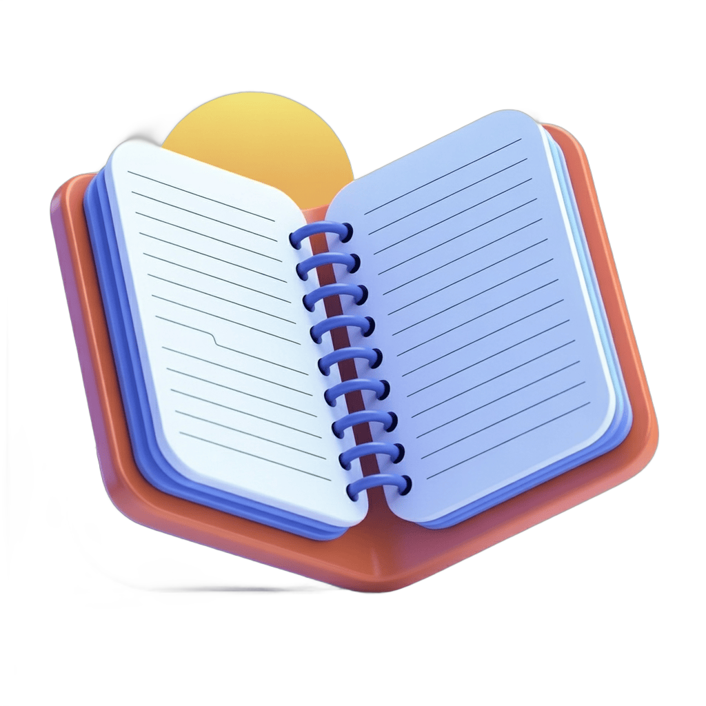 Open spiral bound notebook with blank lined pages for planning and writing PNG - transparent background