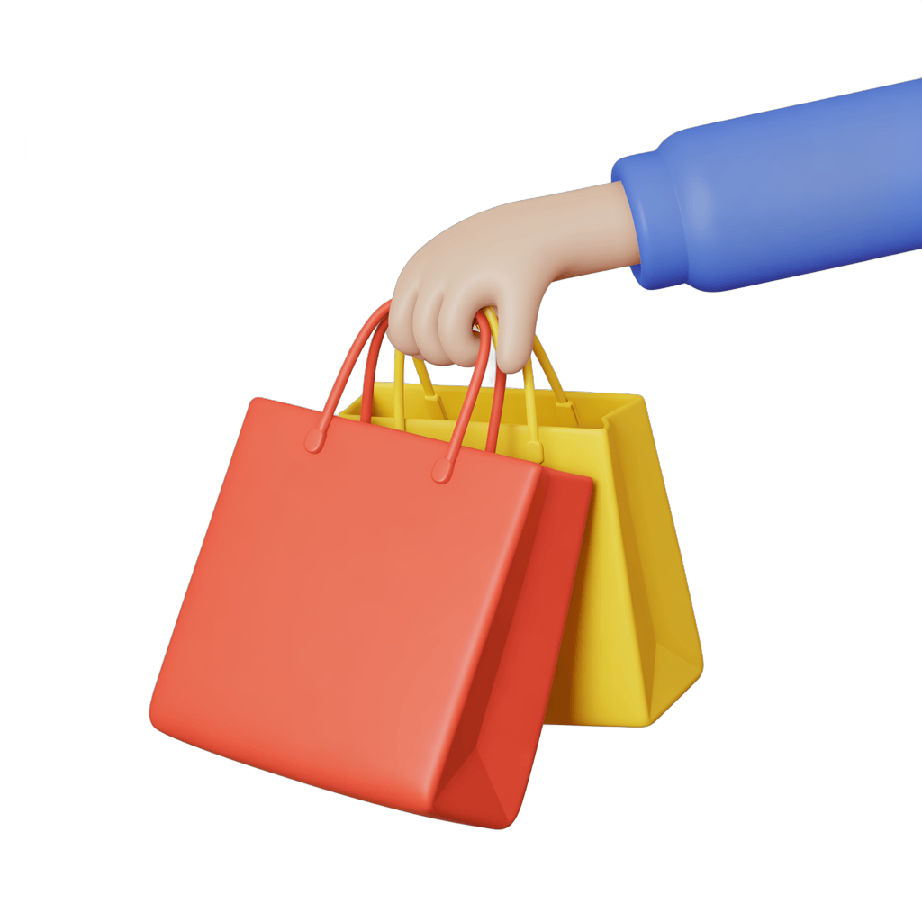 Person holding colorful shopping bags clipart for online retail and ecommerce marketing designs PNG - transparent background