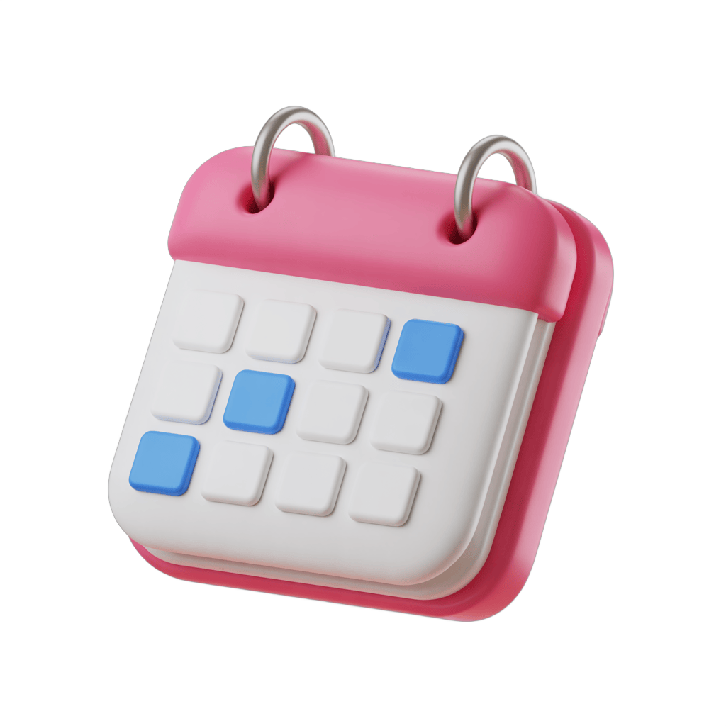 Pink calendar clipart with blue marked dates isolated on transparent background for event planning designs PNG - transparent background