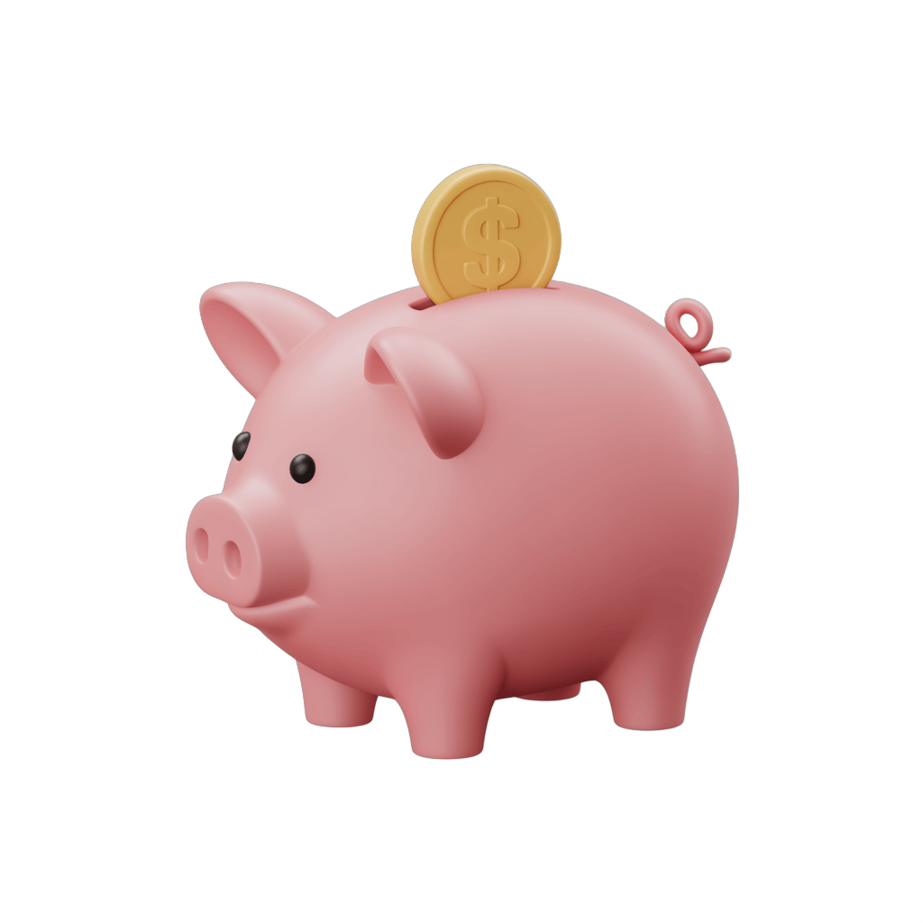 Pink piggy bank clipart with gold coin saving money isolated transparent background PNG - transparent background
