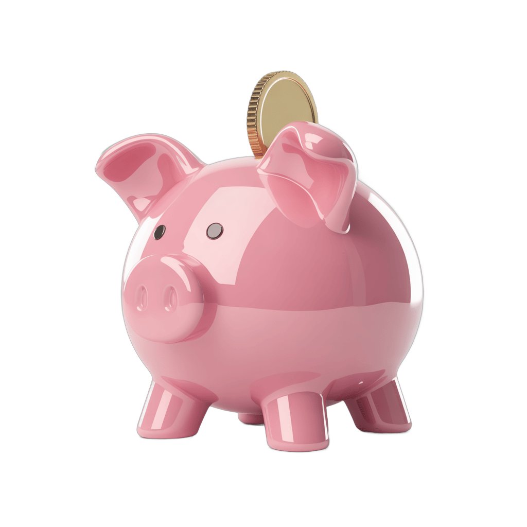 Pink piggy bank with coin slot saving money isolated on transparent background PNG - transparent background