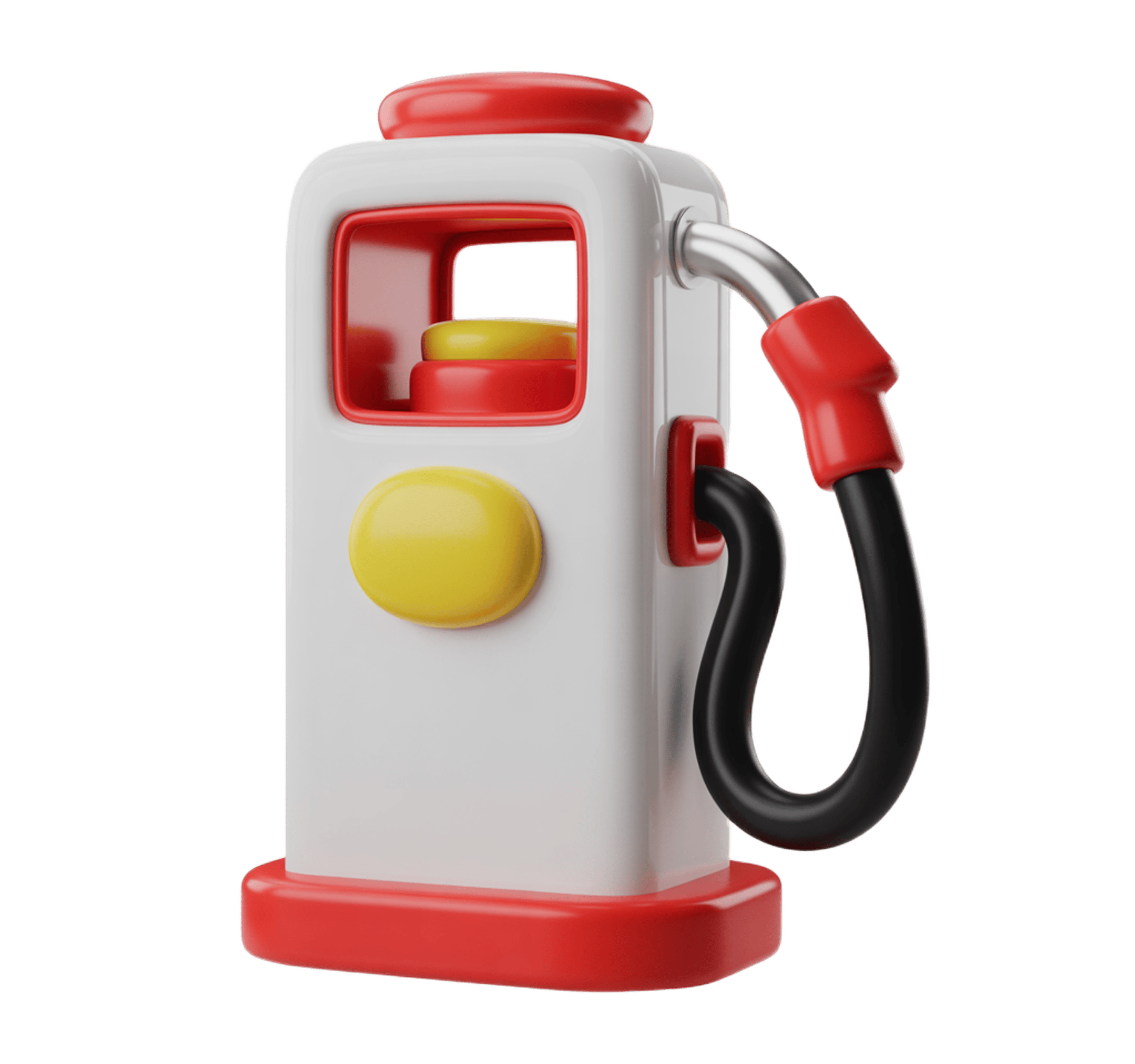 Playful 3d gas pump toy with red handle and yellow button for children educational games and illustrations PNG - transparent background